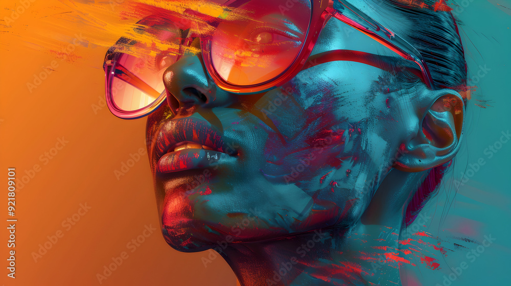 Abstract Portrait Illustration of a Woman in Sunglasses with Vibrant Colors Abstract Portrait Illustration of a Woman in Sunglasses with Vibrant Colors