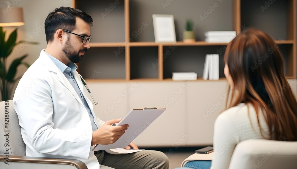 Male Doctor in White Lab Coat Talking to a Woman in a Medical Office