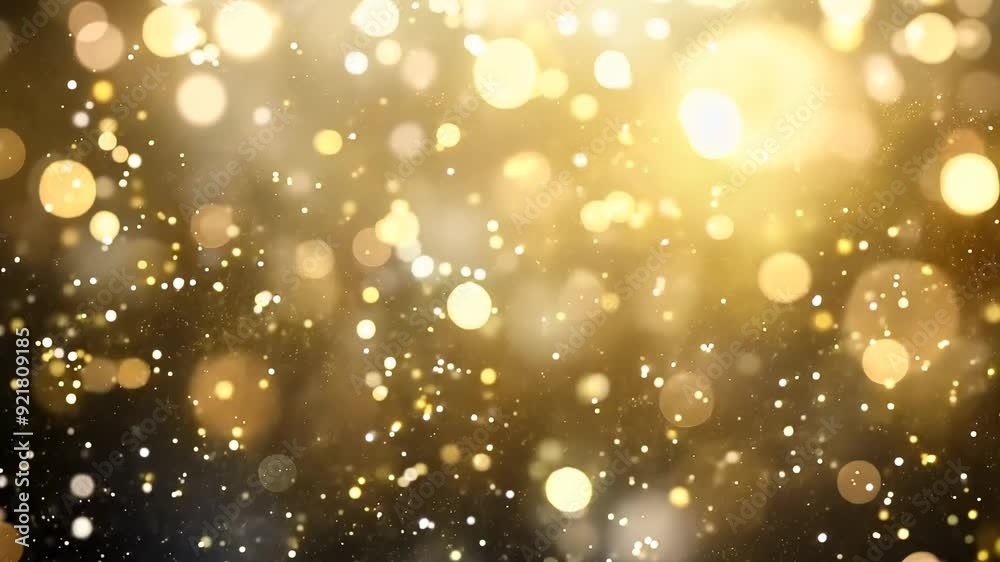 Golden Christmas Lights Background With Falling Snowflakes