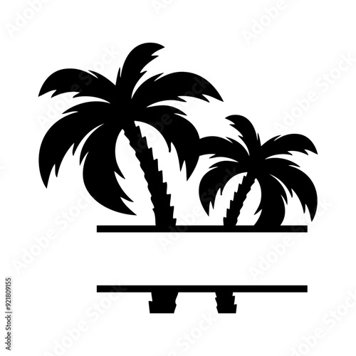 Logo vacaciones de verano. Logo con banner horizontal con silueta de la palma