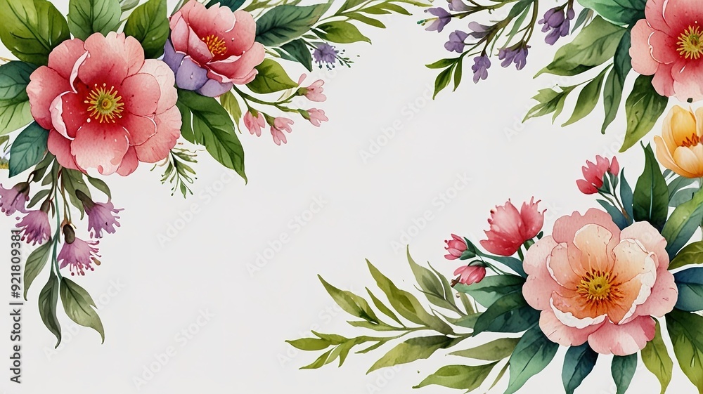Fototapeta premium Oil painting watercolor cartoon cute flora and fauna, white background