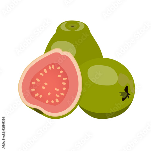 断面の見える3個のグァバのベクターイラスト