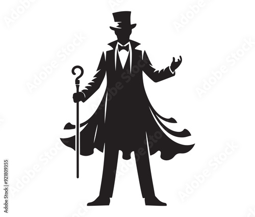 A magician vector silhouette black color illustration