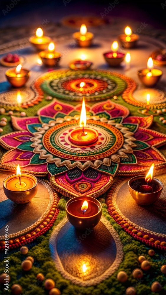 Diya lamps on the colorful surface Diya lamps on the colorful surface