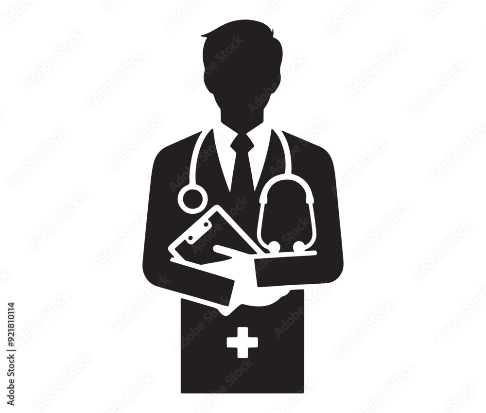 Men doctor and nurse icons silhouette white background vector illustration Men doctor and nurse icons silhouette white background vector illustration