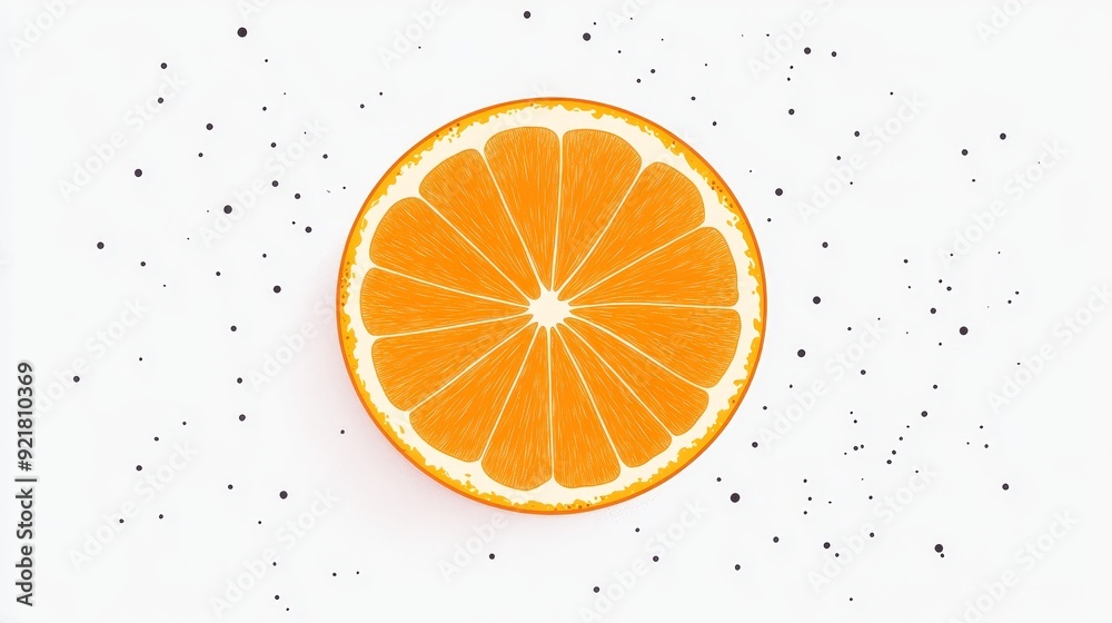 Simple line art of an orange slice, hand-drawn style, minimalist approach, white background for clean presentation