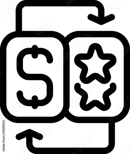 Dollar sign and a three star rating with arrows cycling between them representing a customer loyalty program