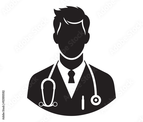 Men doctor and nurse icons silhouette white background vector illustration
