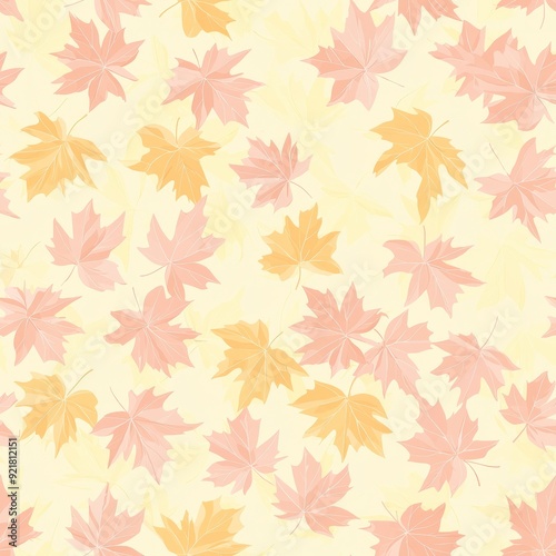 Seamless pattern of pastel maple tree leaves with light oranges and yellows