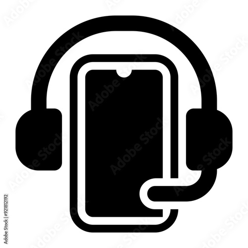 call center, hotline, mobile support, mobile service, headphone, mobile, headset, smartphone solid glyph icon