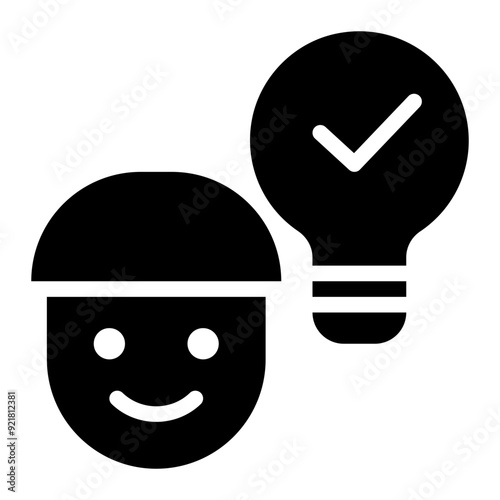 customer understanding, problem solving, solved, solution, idea, success, satisfied solid glyph icon
