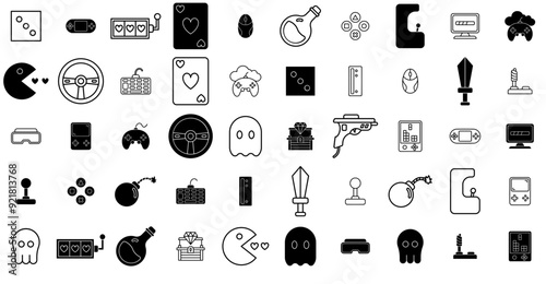 Set Of Linear Gaming Isolated Silhouette Solid Icons With Game,Console,Device,Gamepad,Hobby Outline Icons Collection. Simple Vector Illustration