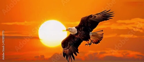 eagle flying in the sky during sunset
