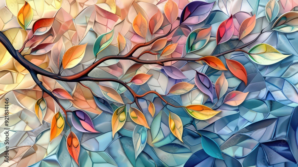 Abstract Branch of Leaves in Vibrant Hues Abstract Branch of Leaves in Vibrant Hues