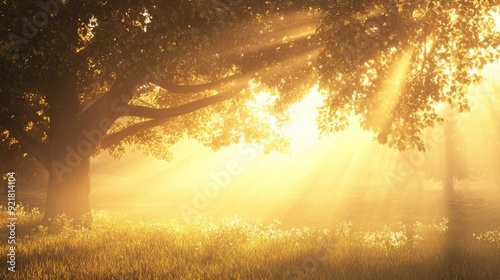 Soft golden light enveloping a tranquil scene, illustrating the light of belief and the start of a new day