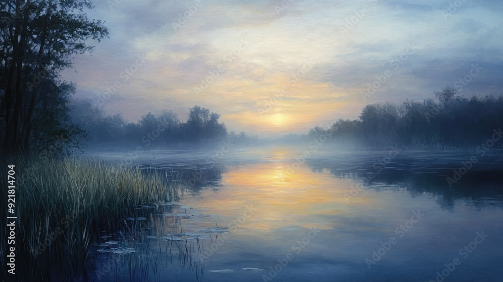 Fototapeta premium The first light of day reflecting off tranquil waters, symbolizing faith and the promise of new beginnings