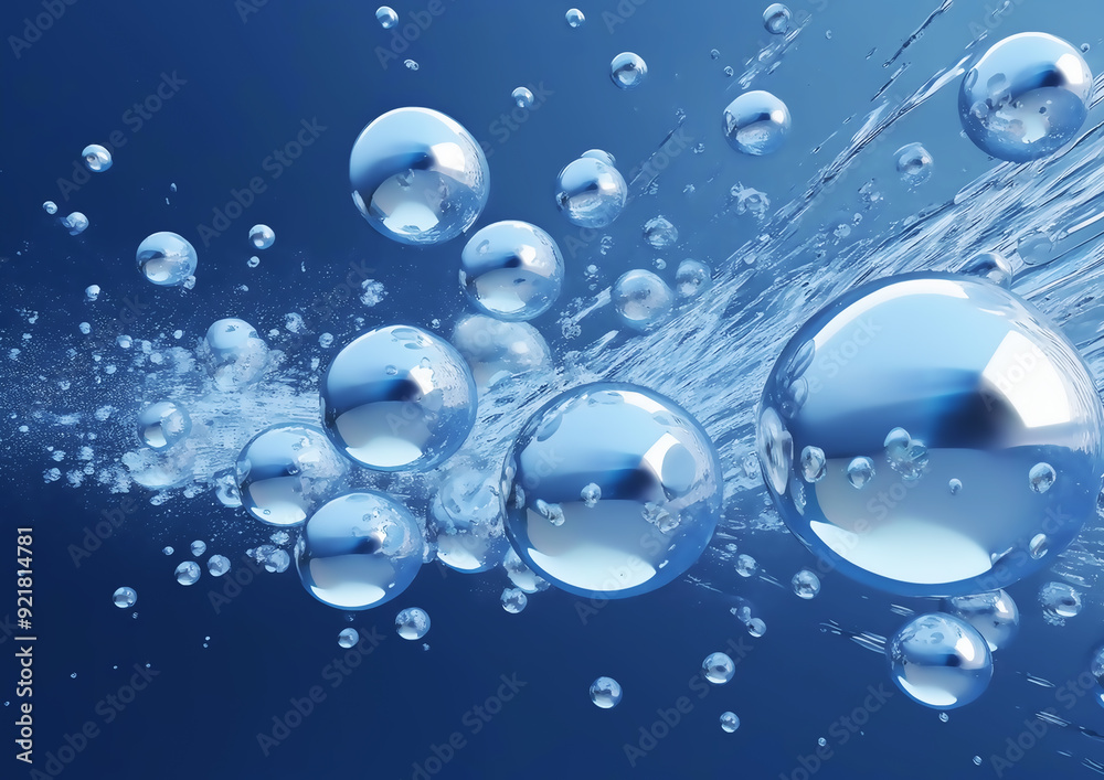 blue water splash with bubbles on blue background. 3d render illustration blue water splash with bubbles on blue background. 3d render illustration