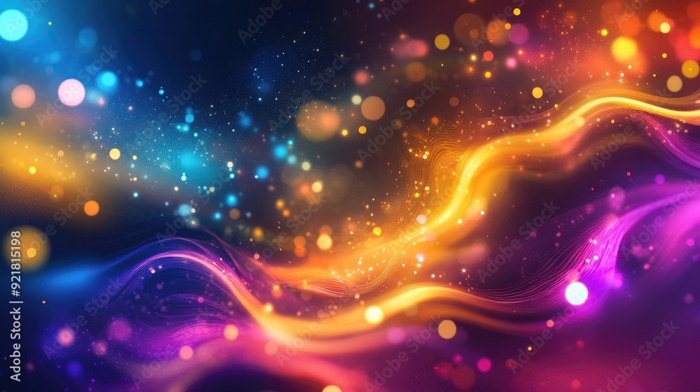 Fototapeta premium Vibrant light patterns representing biological phenomena, featuring an area for text