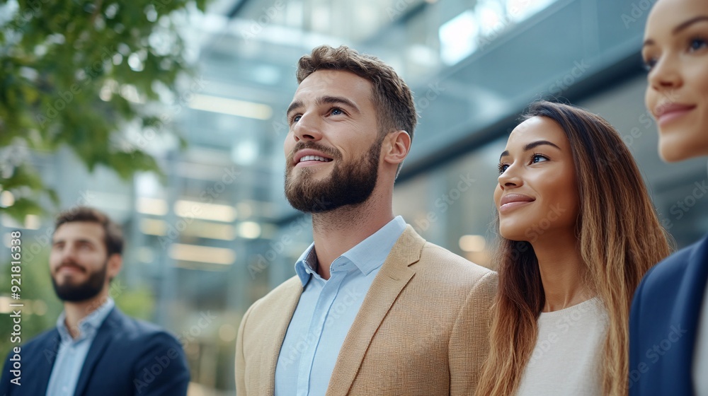 Business People Looking Up with Hopeful Expression. Business People Looking Up with Hopeful Expression.