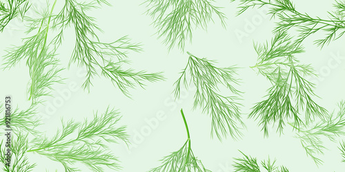 Dill fronds with fine, feathery leaves on a light green background, delicate touch, seamless pattern