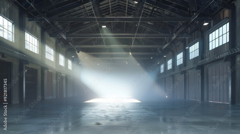 Large empty space for an industrial concert. Large industrial concert on an empty stage. Large empty space for an industrial concert. Large industrial concert on an empty stage.