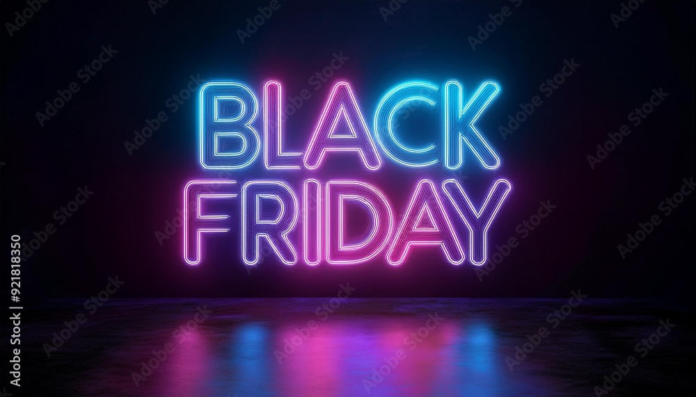 Fototapeta premium Vibrant neon sign displaying 'Black Friday' against a dark backdrop, symbolizing sales and shopping excitement during the holiday season.