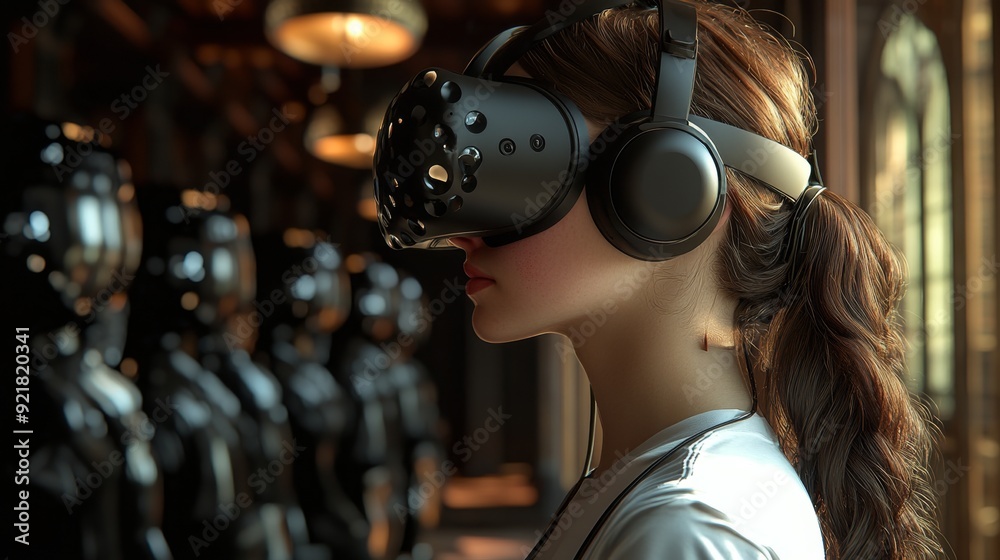 Woman Experiencing Virtual Reality. Woman Experiencing Virtual Reality.