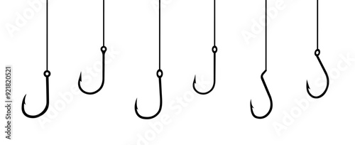 Fishing hooks. Set of fishing hooks vector illustration. Hook vector icons. Fish symbol or logo.