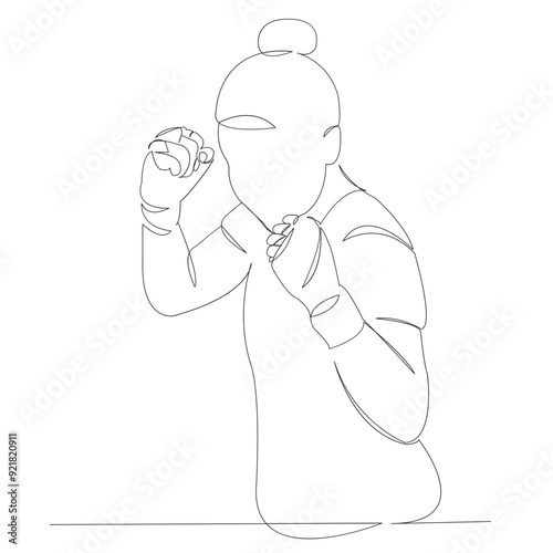 One continuous single drawn line art doodle girl, boxer, sports, women sports, strength . Isolated hand-drawn outline image on white background.