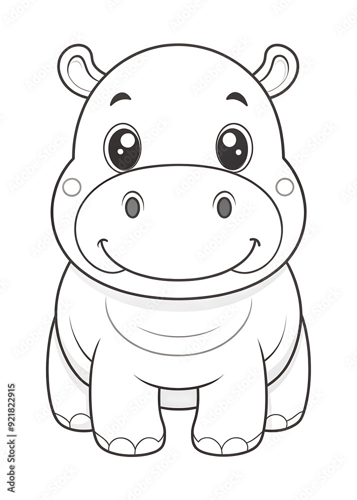 Fototapeta premium Whimsical Hippopotamus Coloring Pages for Creative Fun. Cute. Hippopotamus. Coloring. Pages. Creative