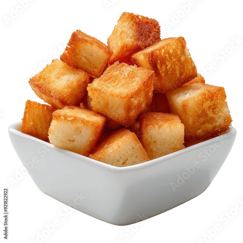 A bowl of toasted bread cubes