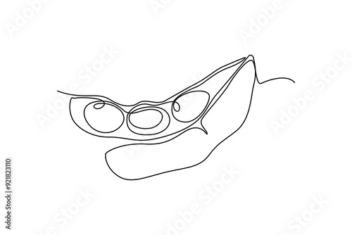 Continuous one line drawing of whole healthy organic green edamame for harvesting logo identity. Freshness Japanese pea concept for vegetable icon. Single line draw design vector graphic illustration