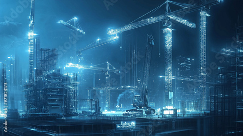 Wallpaper Mural Futuristic AI-Powered Construction Site with Autonomous Machinery Building Smart Infrastructure Torontodigital.ca