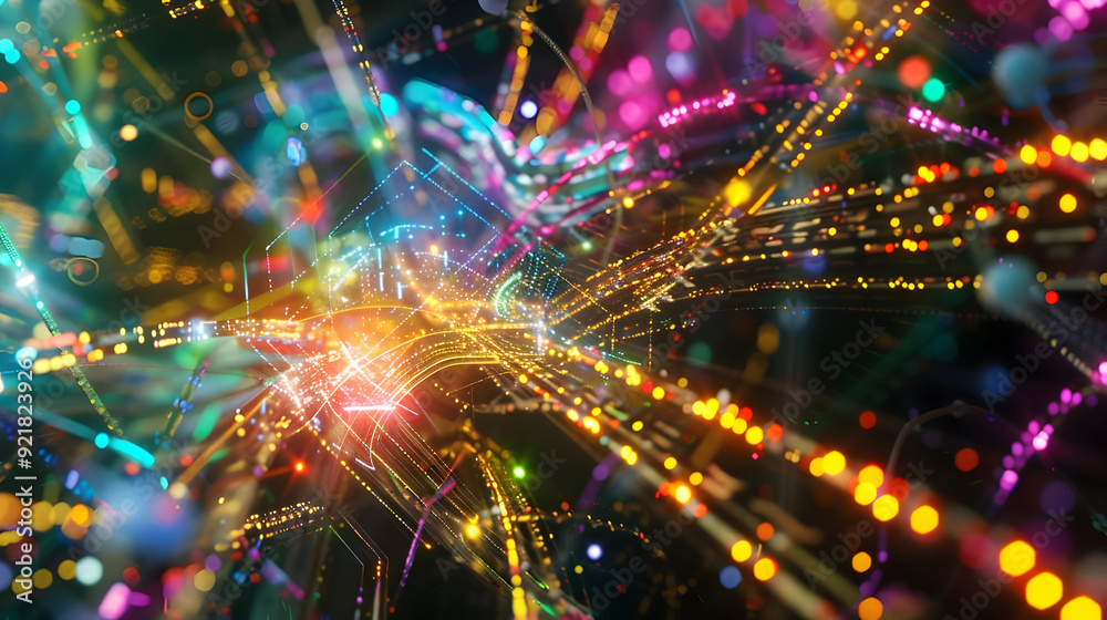 Naklejka premium Abstract 3D Background with Colorful Lights and Bokeh