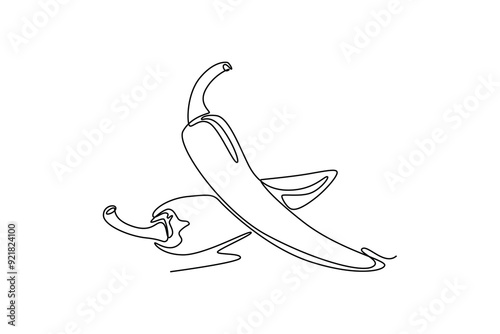 Single one line drawing whole healthy freshness organic hot chili for farm logo identity. Fresh chilli pepper concept for vegetable icon. Modern continuous line draw design graphic vector illustration