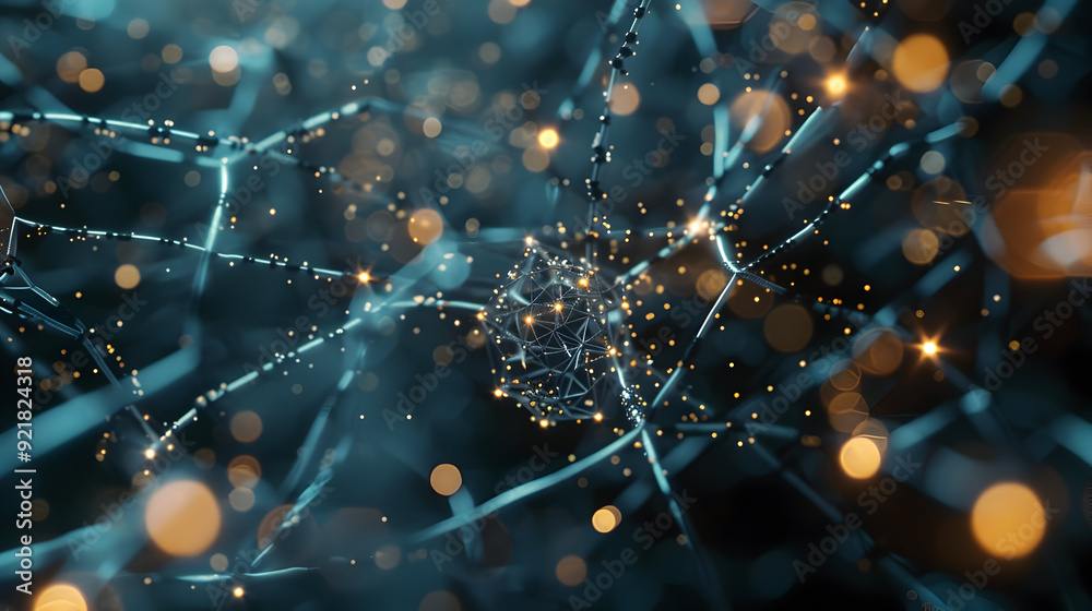 Abstract 3D Network with Glowing Lights Illustration Abstract 3D Network with Glowing Lights Illustration