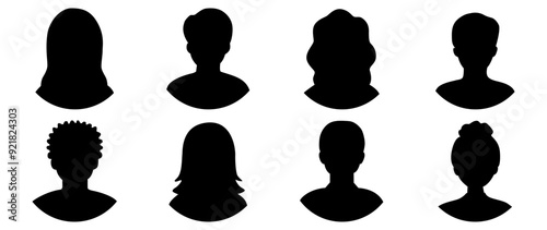 Vector illustration. Eight icons. Avatar, user profile, person icon, profile picture. Suitable for social media profiles, icons, screensavers and as a template.