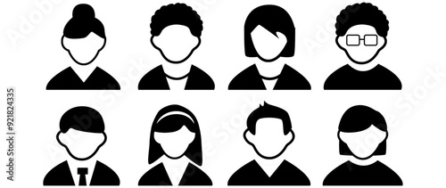 Vector illustration. Eight icons. Avatar, user profile, person icon, profile picture. Suitable for social media profiles, icons, screensavers and as a template.