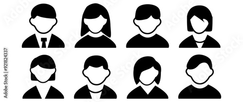 Vector illustration. Eight icons. Avatar, user profile, person icon, profile picture. Suitable for social media profiles, icons, screensavers and as a template.