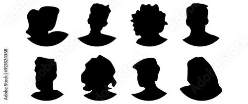 Vector illustration. Eight icons. Avatar, user profile, person icon, profile picture. Suitable for social media profiles, icons, screensavers and as a template.