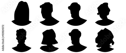 Vector illustration. Eight icons. Avatar, user profile, person icon, profile picture. Suitable for social media profiles, icons, screensavers and as a template.