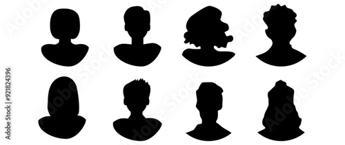 Vector illustration. Eight icons. Avatar, user profile, person icon, profile picture. Suitable for social media profiles, icons, screensavers and as a template.