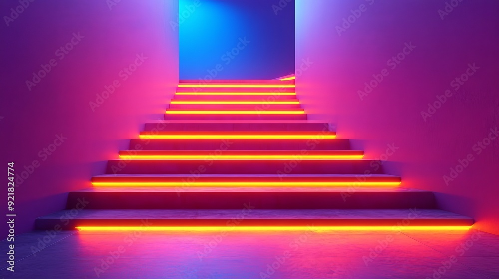 A staircase with neon lights on it A staircase with neon lights on it