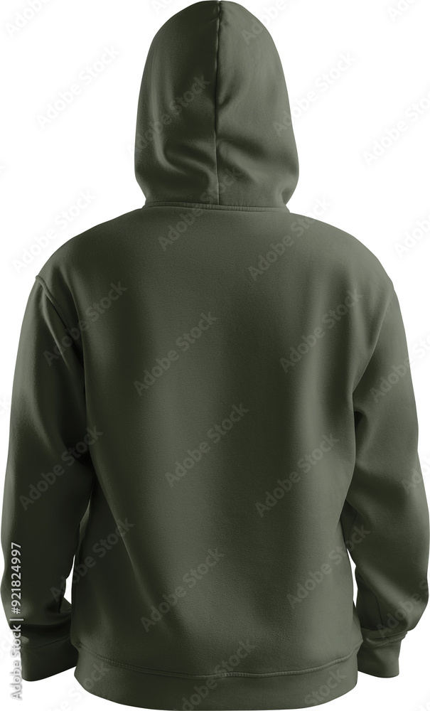 Mockup green, army, khaki Hoodie oversized 3D rendering, png, back view Mockup green, army, khaki Hoodie oversized 3D rendering, png, back view