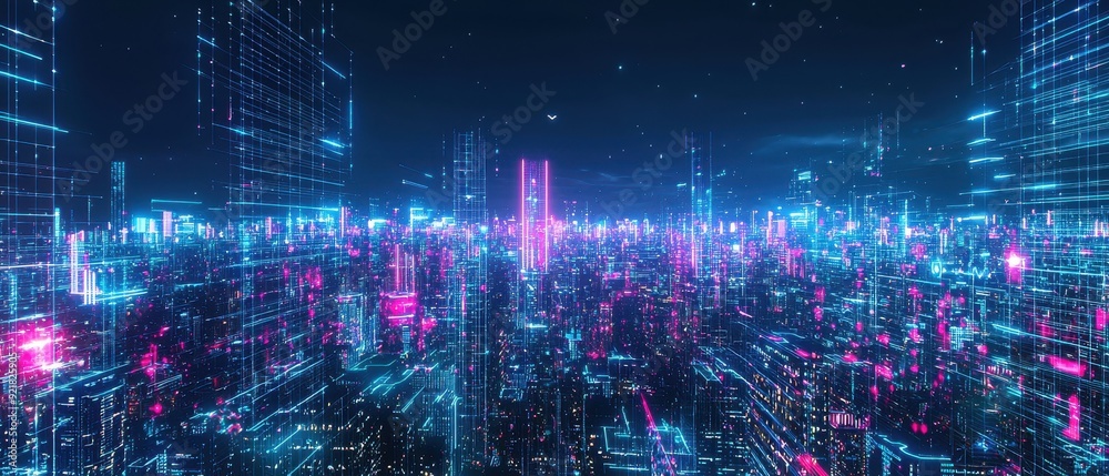Cyberpunk Cityscape: Neon Lights and Digital Grid Cyberpunk Cityscape: Neon Lights and Digital Grid