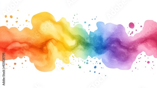 Energetic watercolor splashes in a vivid rainbow gradient, with a focus on dynamic color transitions and a lively, artistic expression