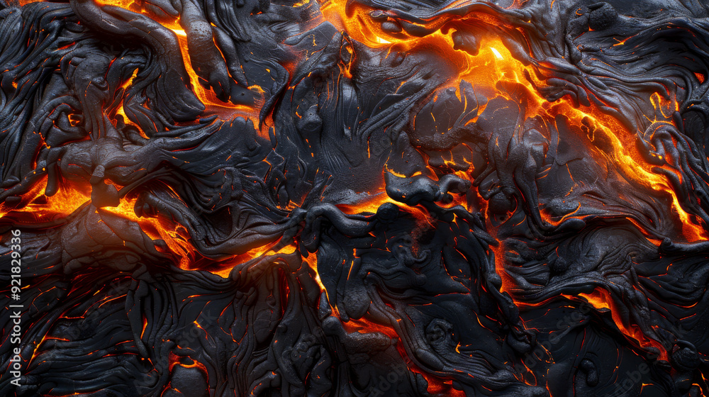 Molten lava is flowing from an erupting volcano creating abstract patterns Molten lava is flowing from an erupting volcano creating abstract patterns