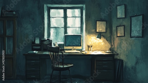 Wallpaper Mural Cozy Creative Haven, a serene workspace bathed in soft lighting, adorned with watercolor accents, fostering inspiration and tranquility for artistic pursuits. Torontodigital.ca