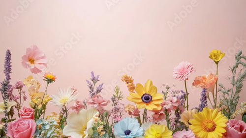 Colorful flowers on a background in pastel tones