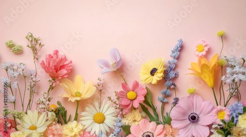 Colorful flowers on a background in pastel tones